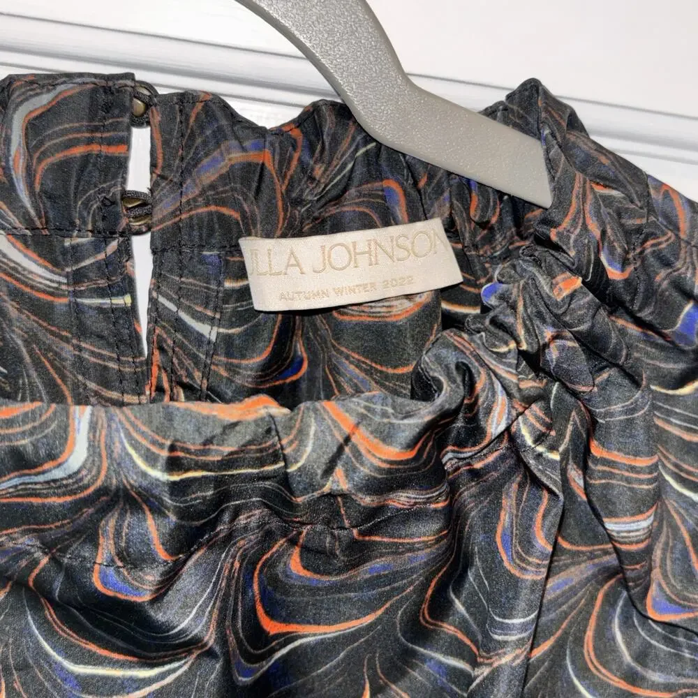 Ulla Johnson Lorena Puff Sleeve Top Obsidian Marble Print Taffeta Size 2